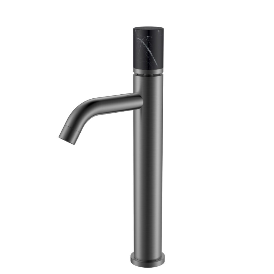 Смеситель для раковины высокий Boheme Stick Графит ручка Черный Мрамор 122-GM-MR-B