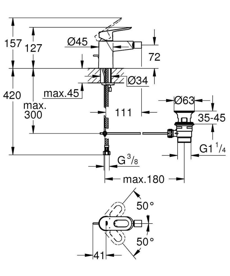 Grohe BauLoop 23338000 смеситель для биде