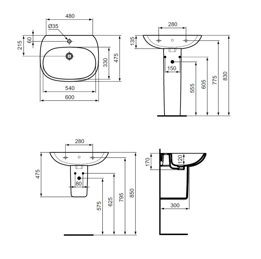 Ideal Standard Tesi T352201 умывальник подвесной 60 см