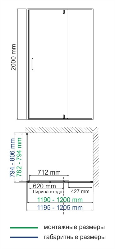 WasserKRAFT Elbe 74P06 душевое ограждение 120*80*200