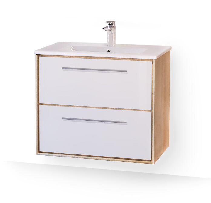 Raval Frame 75 тумба Fra.01.75/P/W-DS с раковиной QDR75SLWB01 подвесная, дуб сонома