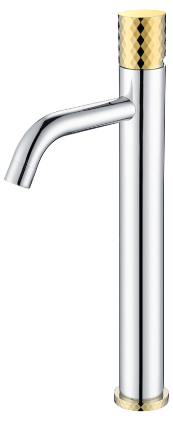 Смеситель для раковины высокий Boheme Stick Хром ручка Золото Diamond 122-CRG
