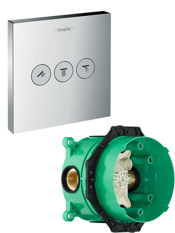 Hansgrohe 15764000S Set HG Select запорный/переключающий вентиль на 3 потребителя (15764000+01800180) Хром