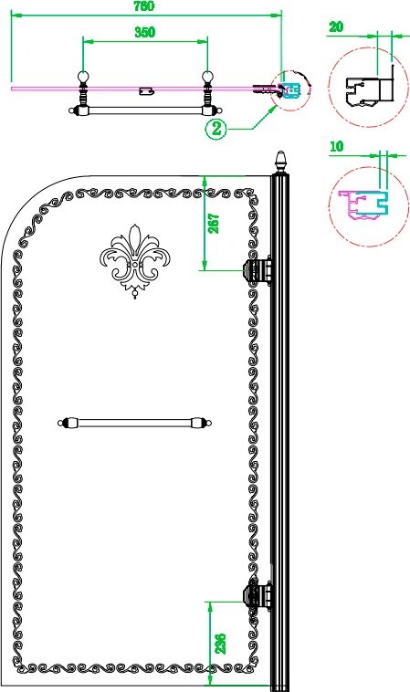Cezares RETRO-A-V-1-80/145-CP-Cr-R 80*145 шторка на ванну