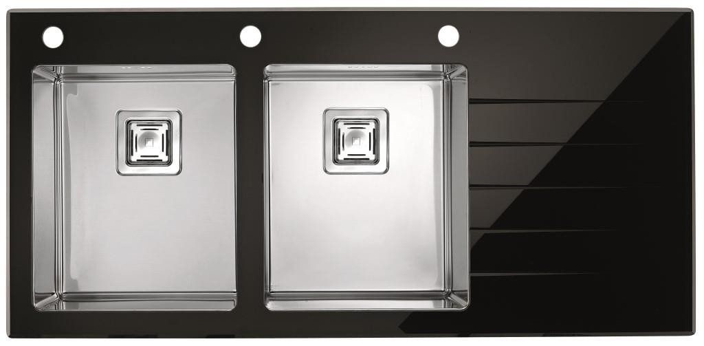 Мойка Alveus Crystalix 30 1099645 нержавеющая сталь и закаленное стекло черный L/R 116x54 см