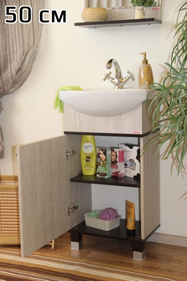 Sanflor Толедо 50 тумба с раковиной Rosa Элеганс 50 напольная, темное / светлое дерево, R/L