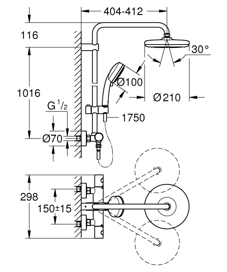 Grohe Tempesta Cosmopolitan 210 27922001 душевая система с термостатическим смесителем