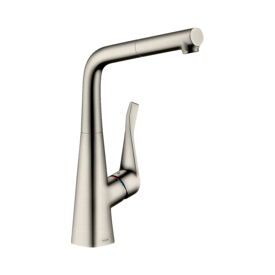 Hansgrohe Metris M71 Кухонный смеситель 320 с вытяжным изливом 1jet сталь 14821800
