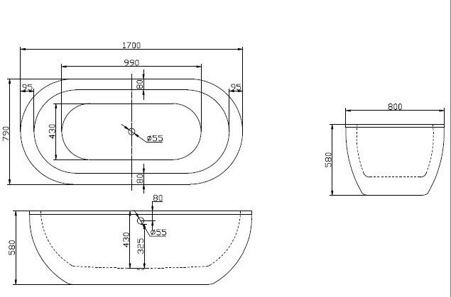 BelBagno BB13-1700 170*79 ванна акриловая овальная