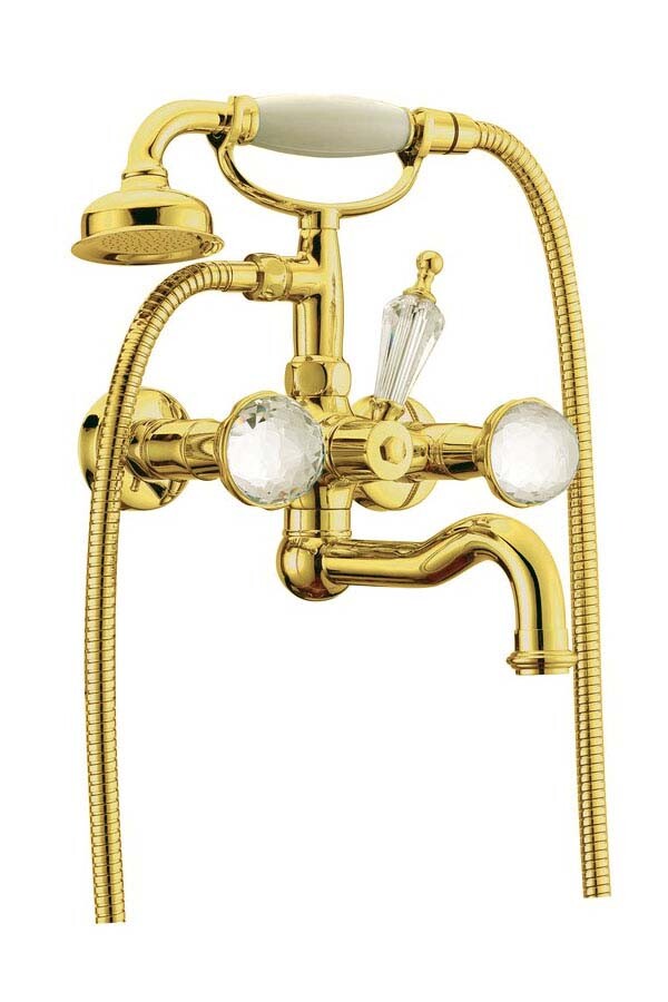 Смеситель для ванны с душевым комплектом Boheme Imperiale Presente Золото с кристаллом Swarovski 333
