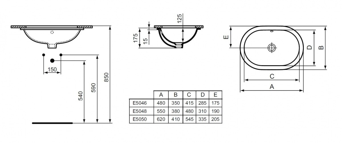 Ideal Standard Connect E504801 умывальник встраиваемый 55*38 см