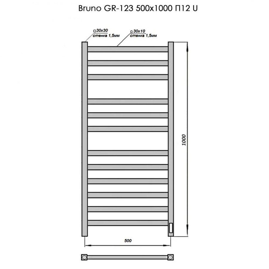 Grois BRUNO GR-123 П12 black полотенцесушитель электрический 500*1000