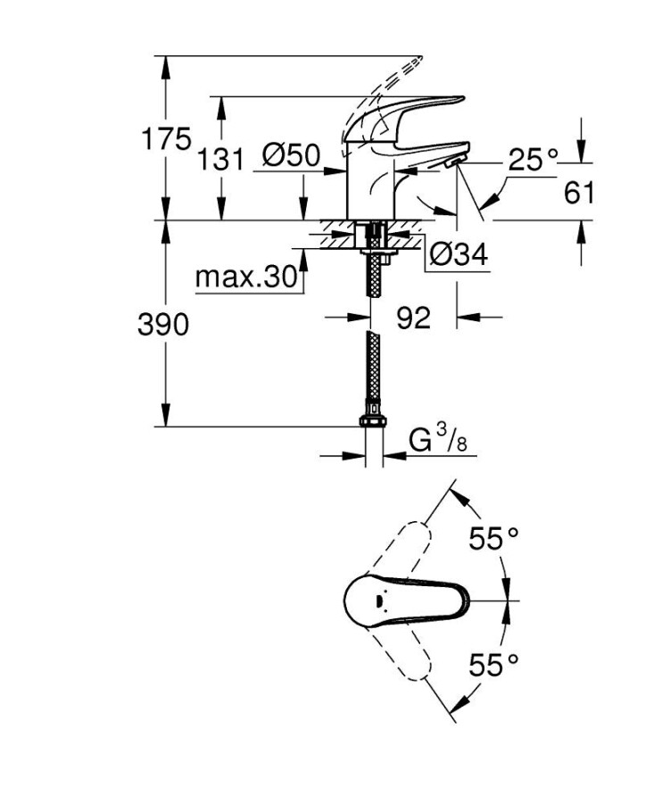 Grohe Euroeco 32734000 смеситель для раковины 35 мм