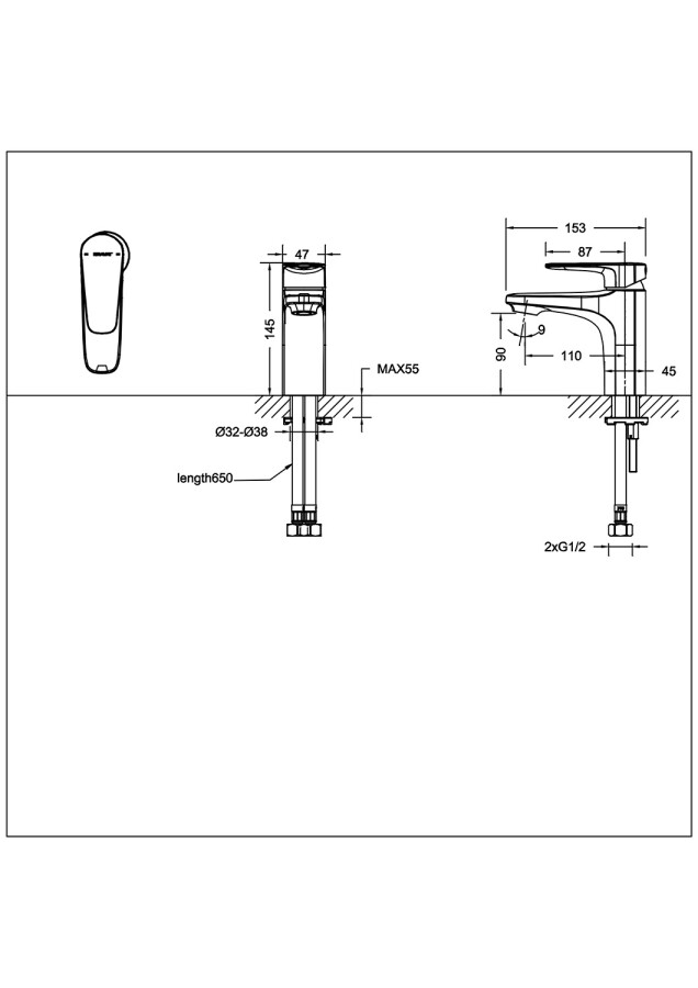 Bravat Source F1173218BW-ENG смеситель для раковины черный 35 мм