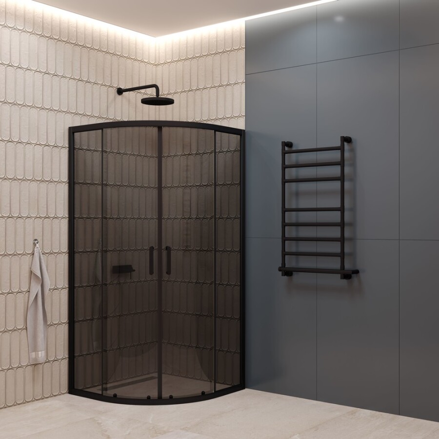 EG4BT Душевое ограждение полукруг EvaGold 90х90, профиль черный матовый, тонированное стекло EG220071