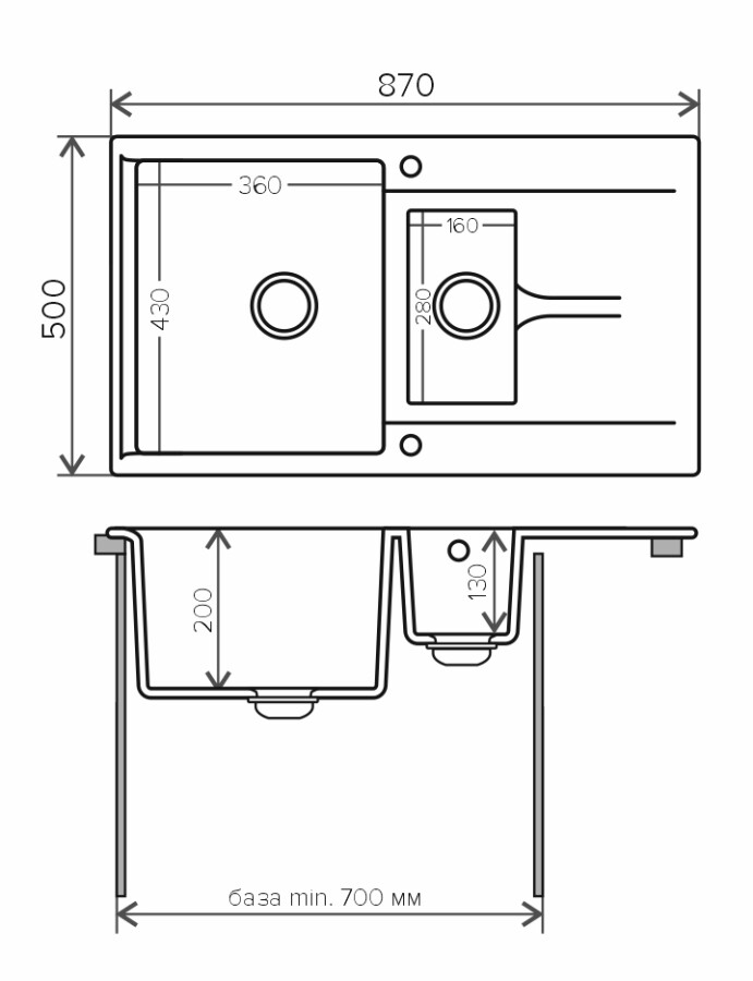 Polygran Brig-870 50*87 см мойка для кухни серый