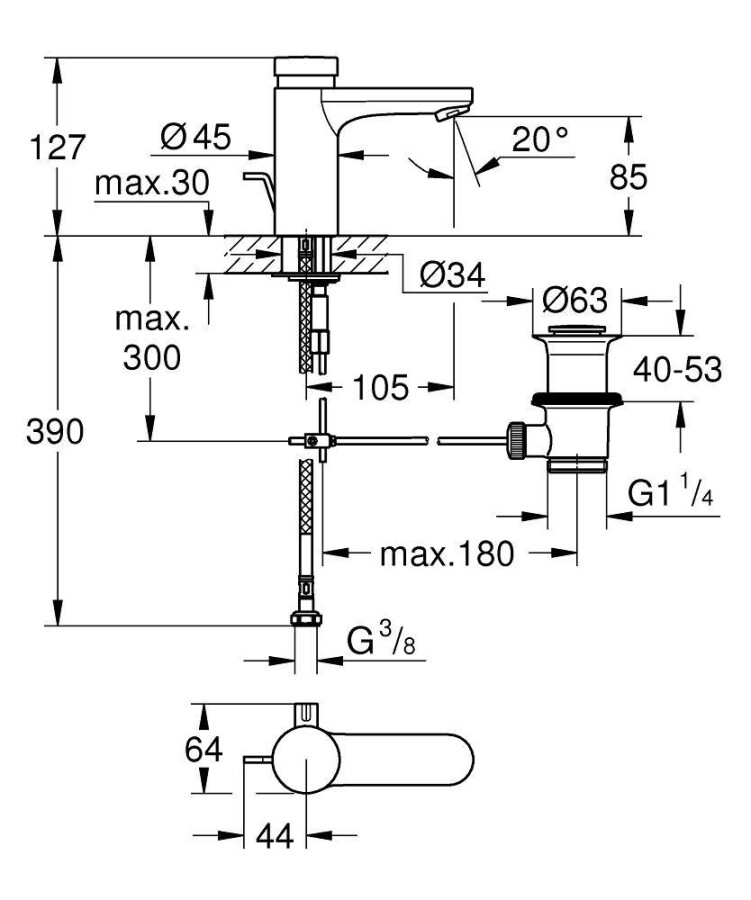 Grohe Eurosmart Cosmopolitan T 36318000 смеситель для раковины 46 мм