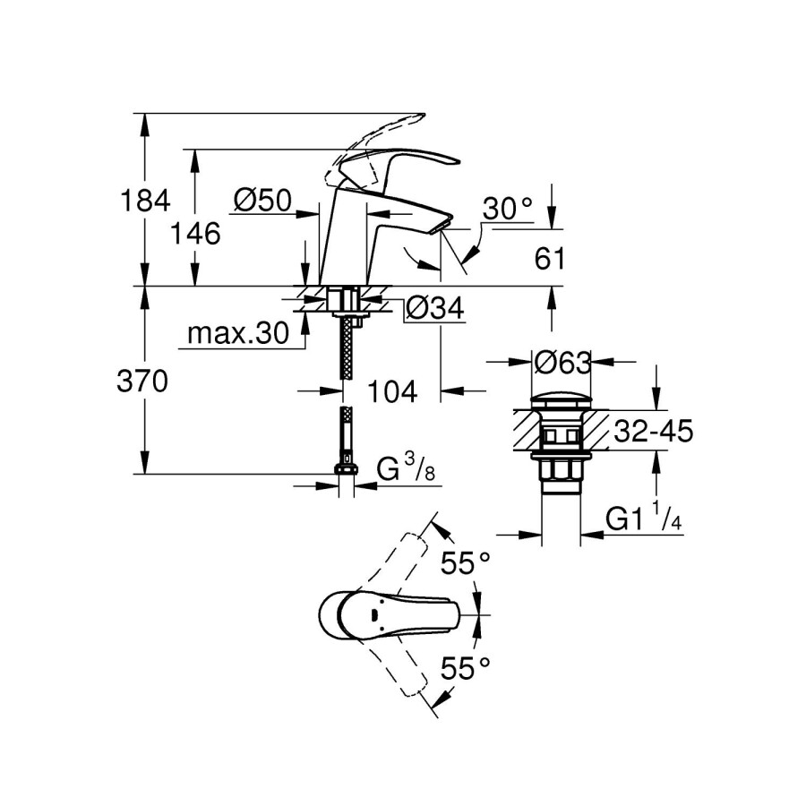 Grohe Eurosmart 23922002 смеситель для раковины 35 мм