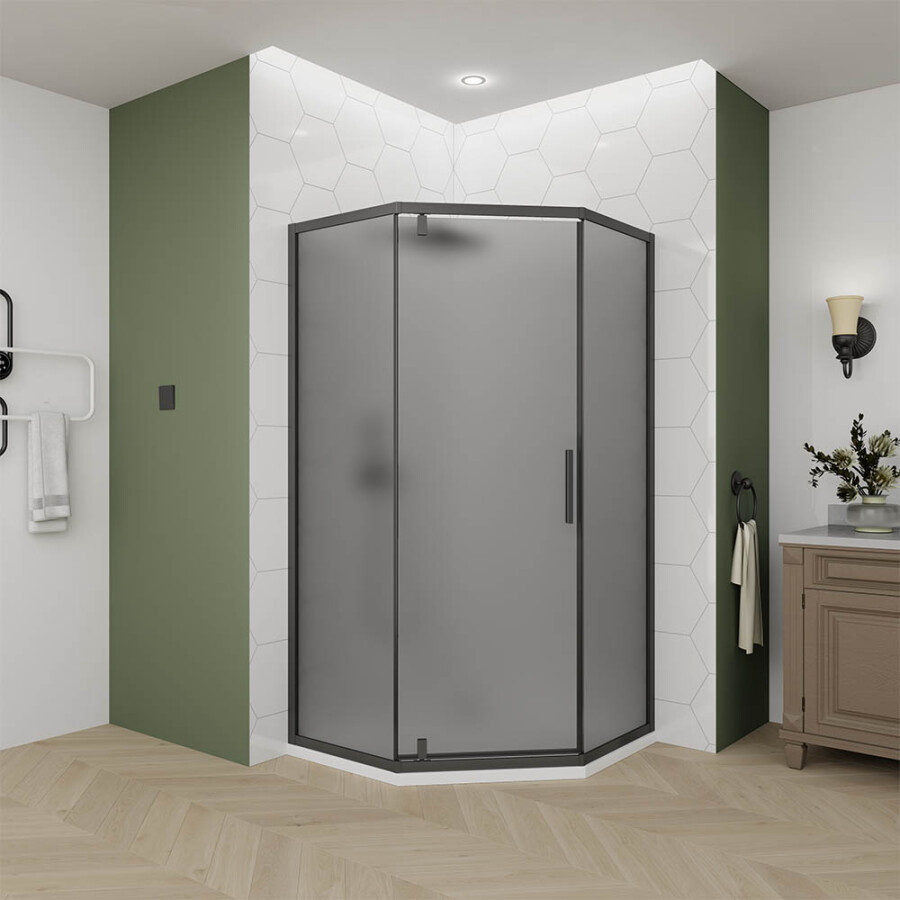 Душевой угол Veconi Ottimo P10 B (90×90×190) распашная, профиль чёрный матовый, стекло тонированное матовое OP10B‑9090‑12‑C9