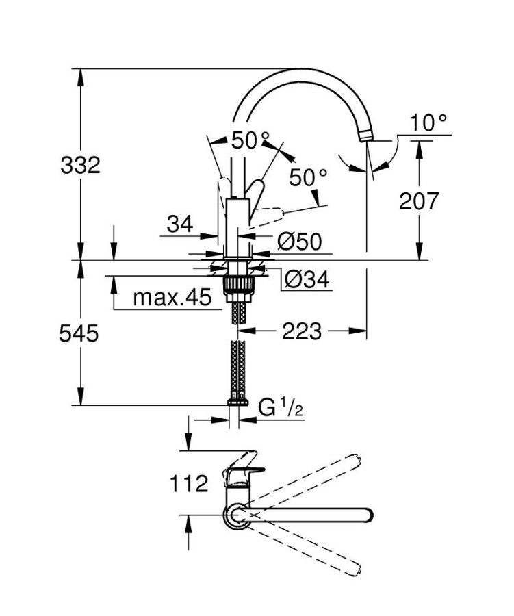 Grohe BauCurve 31231001 смеситель для кухни хром