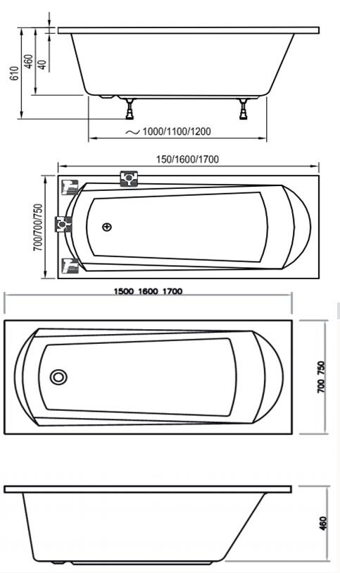 Ravak Domino 170*75 ванна акриловая прямоугольная C631000000