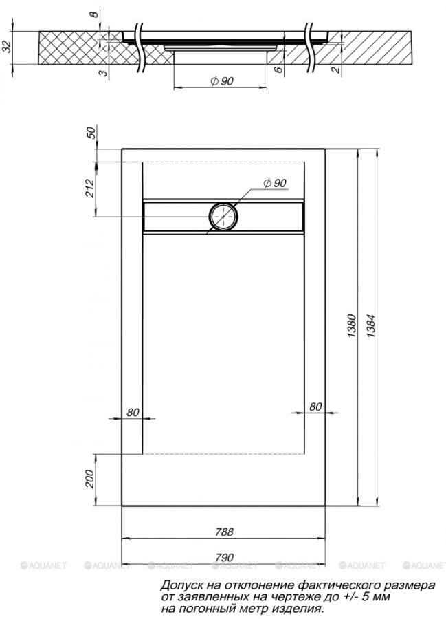 Aquanet Delight 140*80*3 душевой поддон литьевой мрамор черный