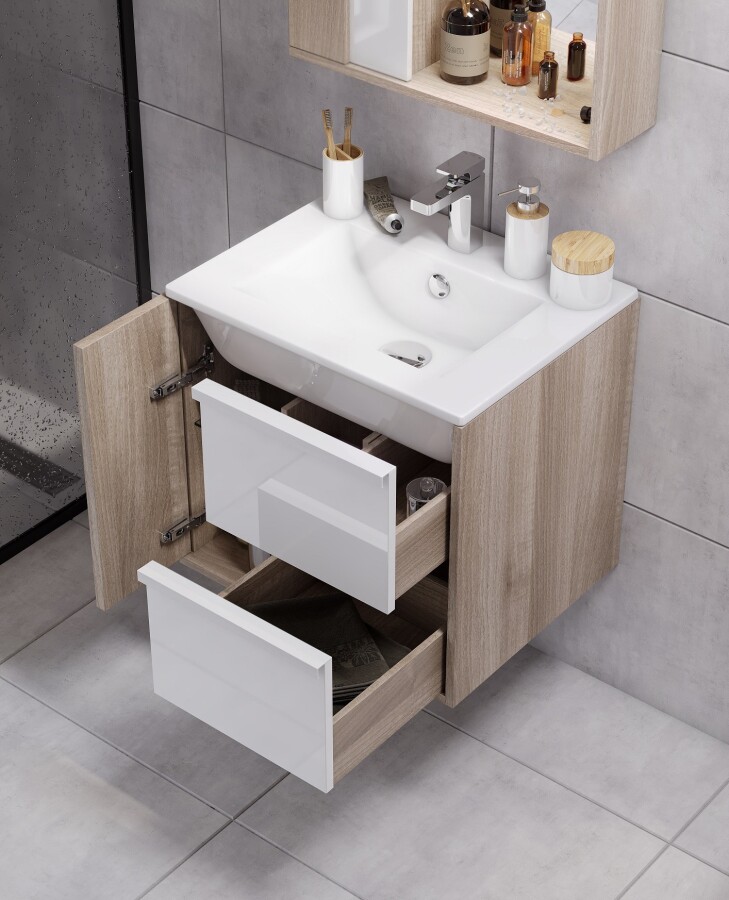 Акватон Бостон 60 см тумба с раковиной 1A2525K1BN010 подвесная