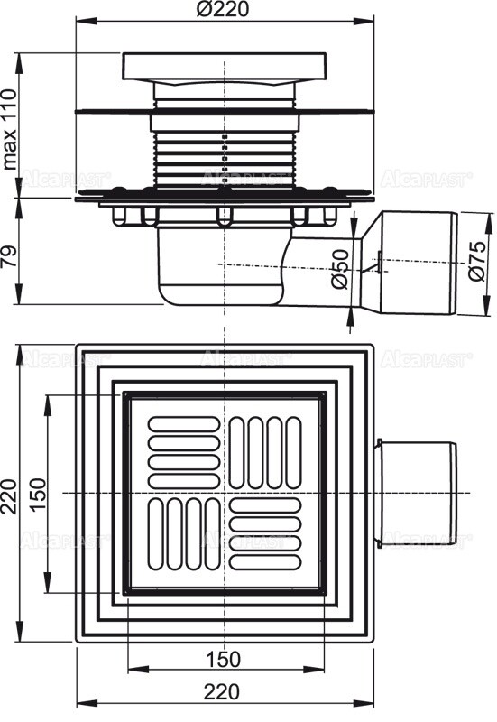 Alca Plast APV3444 Душевой трап 150*150 мм