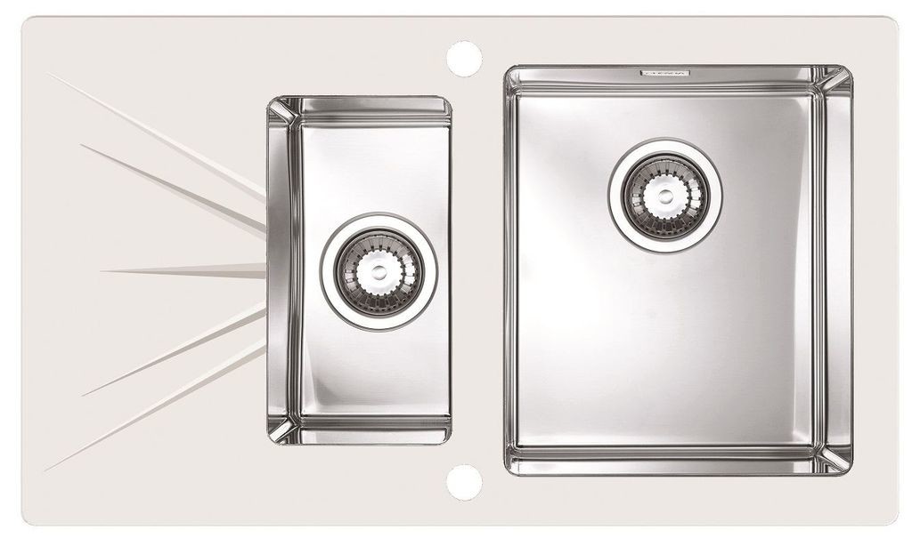 Мойка Alveus Karat 20 1103660 нержавеющая сталь и закаленное стекло белый L/R 86x50 см