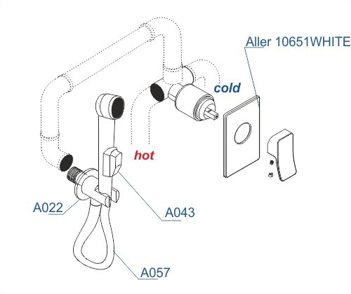 WasserKRAFT A010657WHITE встраиваемый смеситель с гигиеническим душем белый