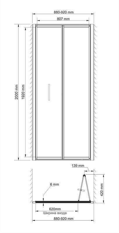 WasserKRAFT Weser 78F04 душевые двери 90*200