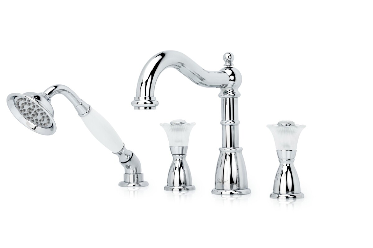 Смеситель врезной на 4 отв., на борт ванны Boheme Camelia Хром_Комплект 396-Camelia