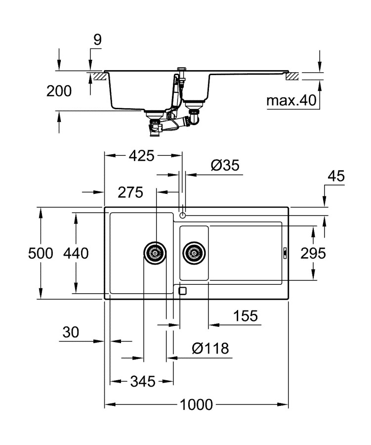 Grohe K500 100*50 31646AT0 мойка кухонная серый гранит