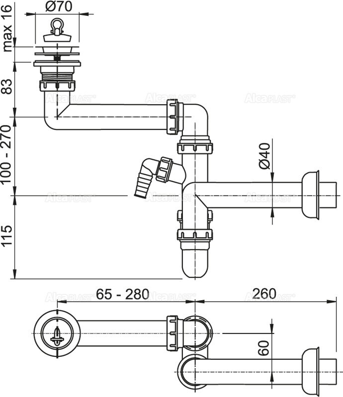 Сифон для мойки Alcaplast A870P-DN40