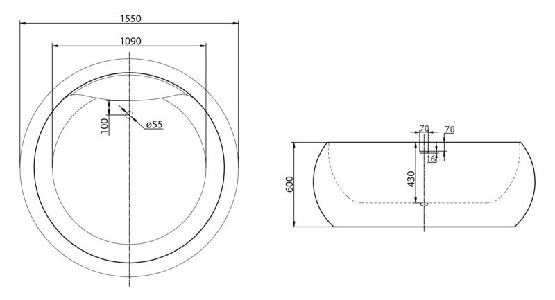 BelBagno BB30-1550 155*155 ванна акриловая круглая
