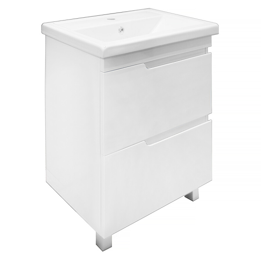 Комплект Тумба Azario KANTRI 60/2Н 605х405х870 напольная, с раковиной Фостер 60, белый глянец CS00097250