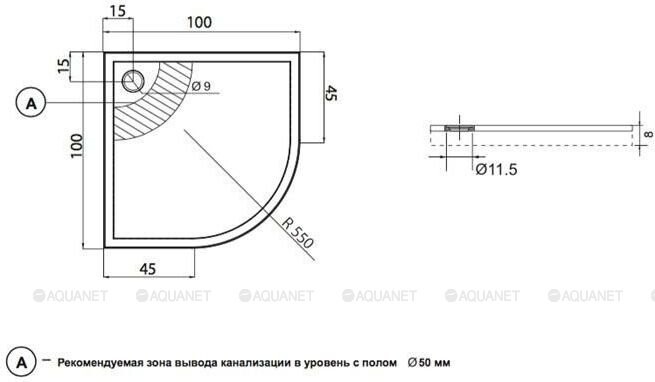 Aquanet Alfa/Delta 100*100*9,5 душевой поддон литьевой мрамор
