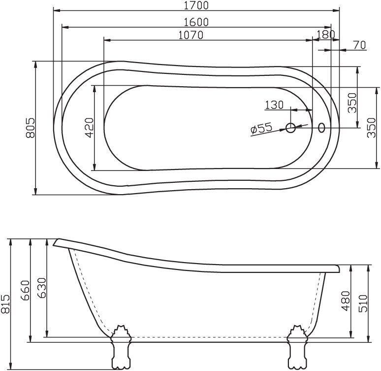 BelBagno BB04 170*80 ванна акриловая овальная