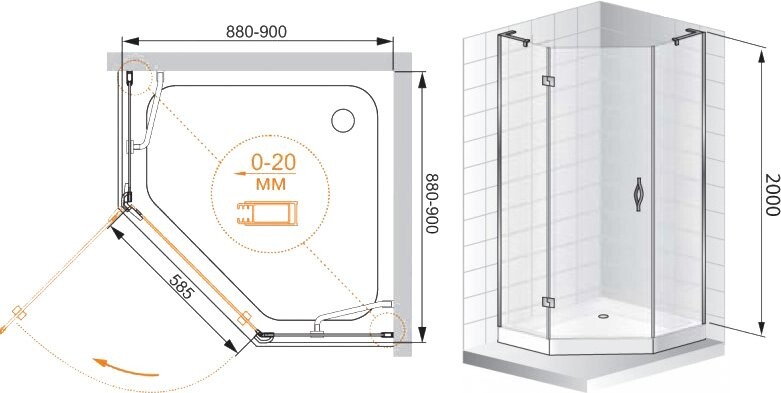Cezares BERGAMO-W-P-1-90-C-Cr-L-IV душевое ограждение 90*90*200