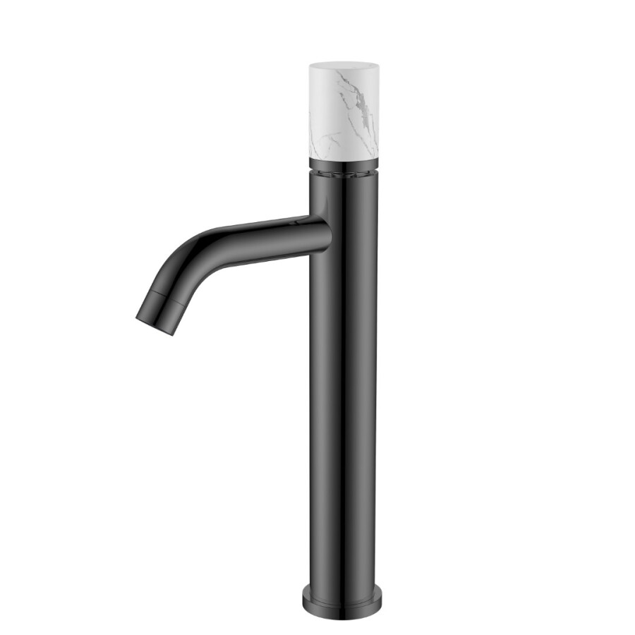 Смеситель для раковины высокий Boheme Stick Графит ручка Белый Мрамор 122-GM-MR-W