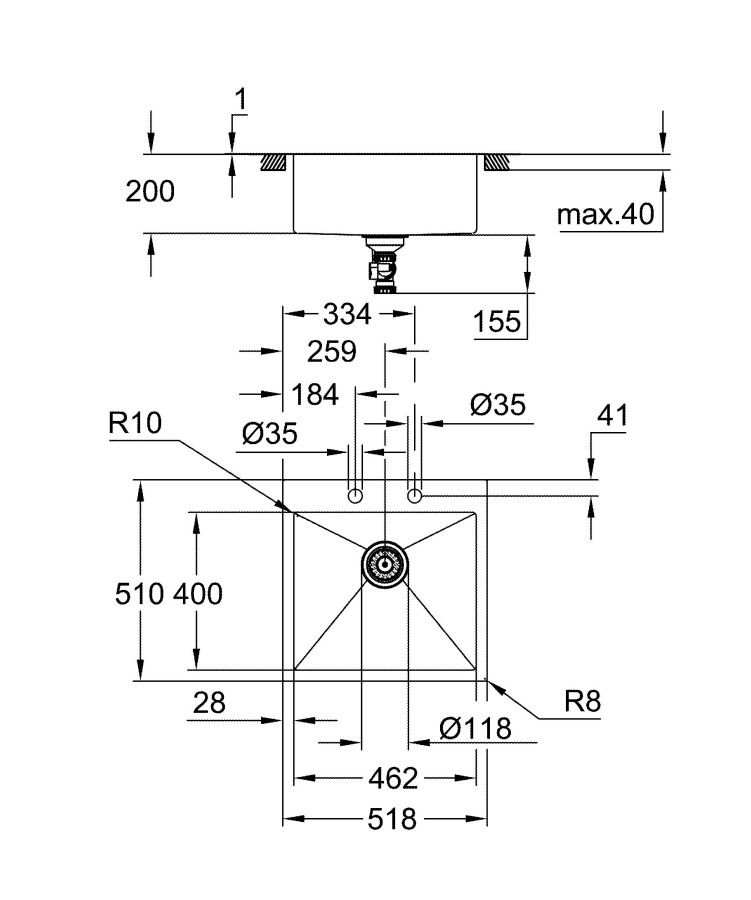 Grohe K800 60-S 51.8*51 31583SD1 мойка кухонная