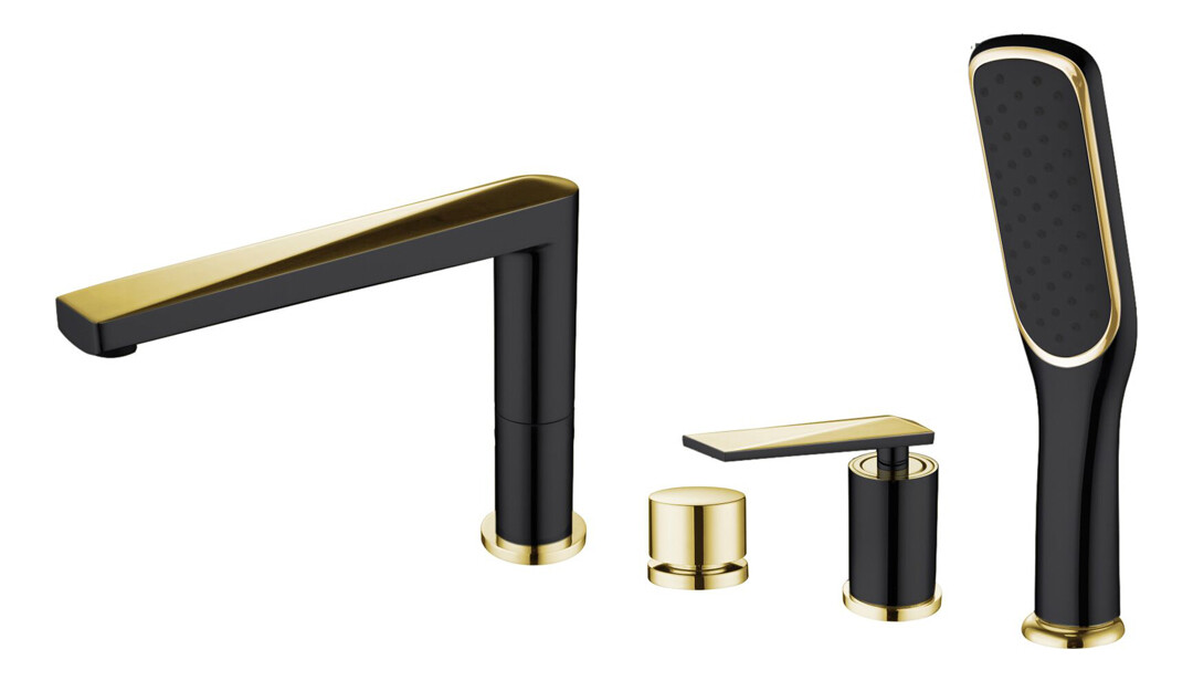 Смеситель врезной на борт ванны Boheme Venturo Черный / Золото 380-B