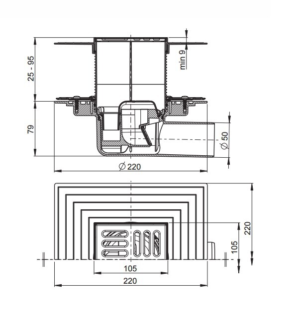 Alca Plast APV1324 Душевой трап 105*105 мм