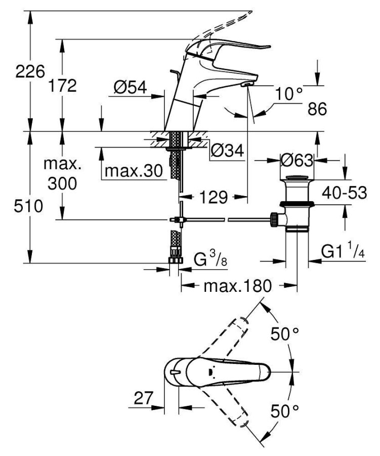 Grohe Euroeco Special Grande 32766000 смеситель для раковины 46 мм
