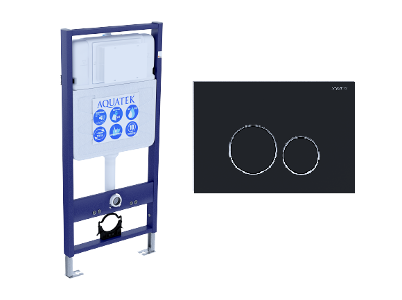 Aquatek Standart 50 INS-0000012 инсталляция для унитаза + кнопка KDI-0000020 черная матовая ободок хром