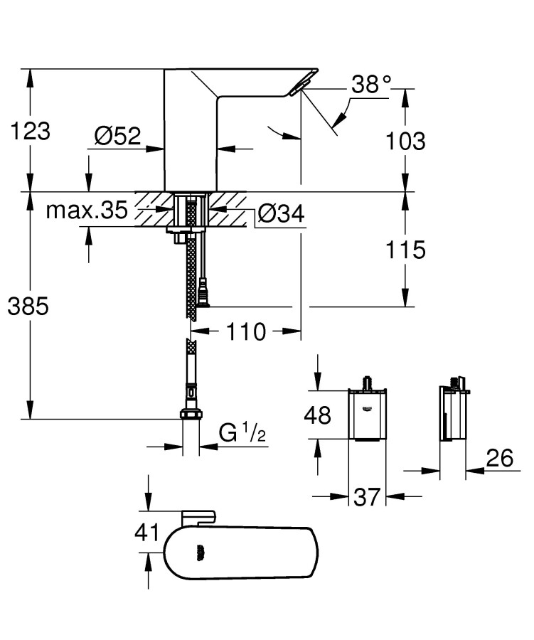 Grohe Bau Cosmopolitan E 36451000 смеситель для раковины инфракрасный