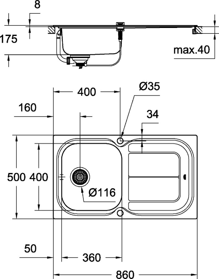 Grohe K300 45-S 31565SD0 мойка кухонная 86*50 и смеситель для кухни Eurosmart 33281002