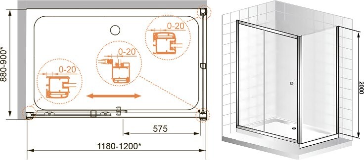 Cezares ANIMA-W-AH-1-120/90-C-Cr душевое ограждение 120*90*200