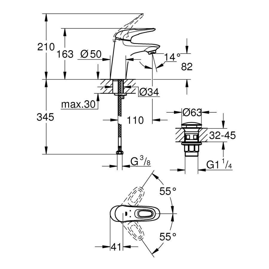 Grohe Eurosmart Cosmopolitan 23929003 смеситель для раковины 35 мм