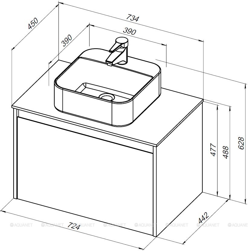 Aquanet Nova Lite 75 тумба под раковину подвесная дуб рошелье 1 ящик 00242274